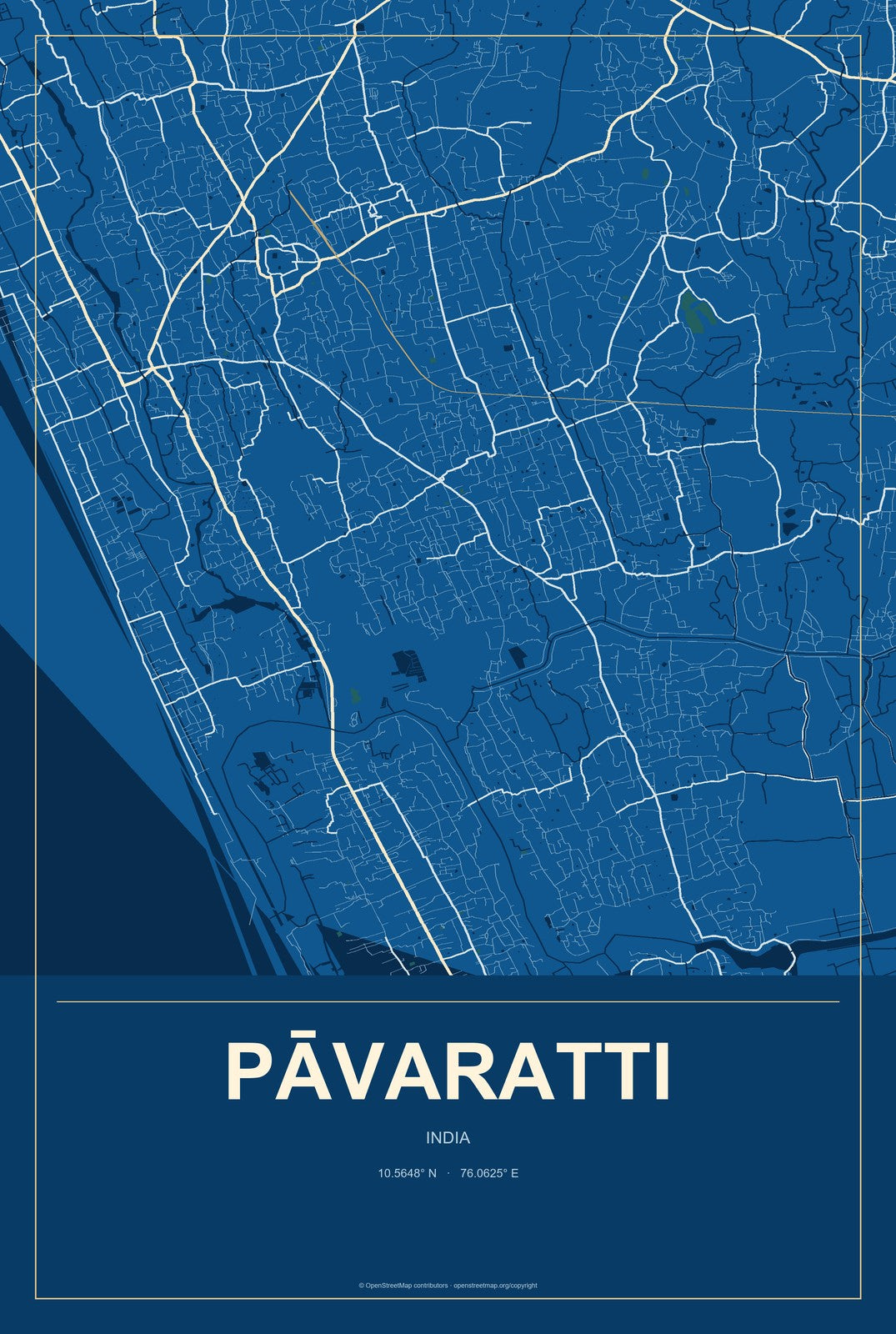 Pāvaratti, India City Map Aluminum Sign in Harbor Cobalt style