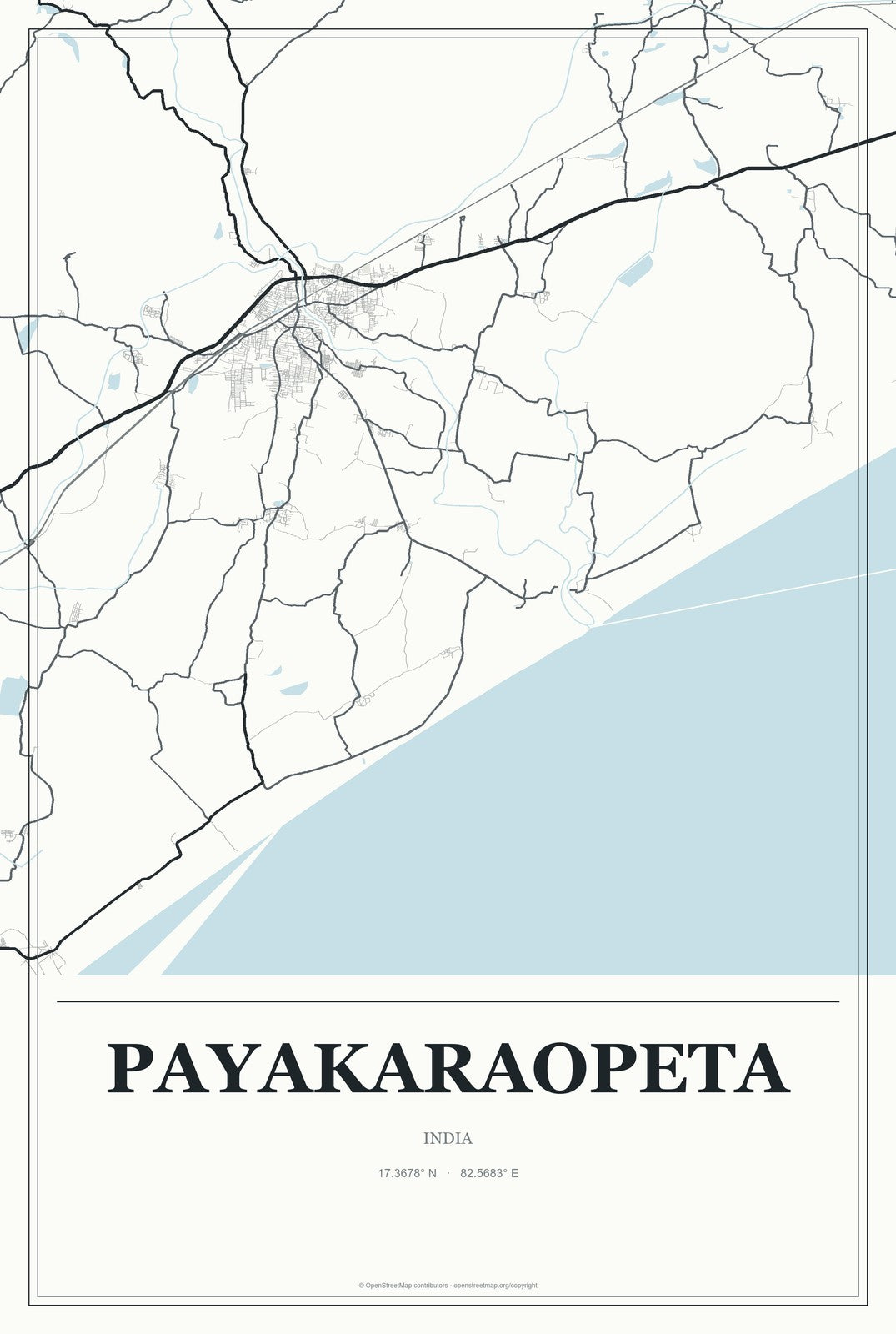 Payakaraopeta, India City Map Aluminum Sign in Gallery Air style