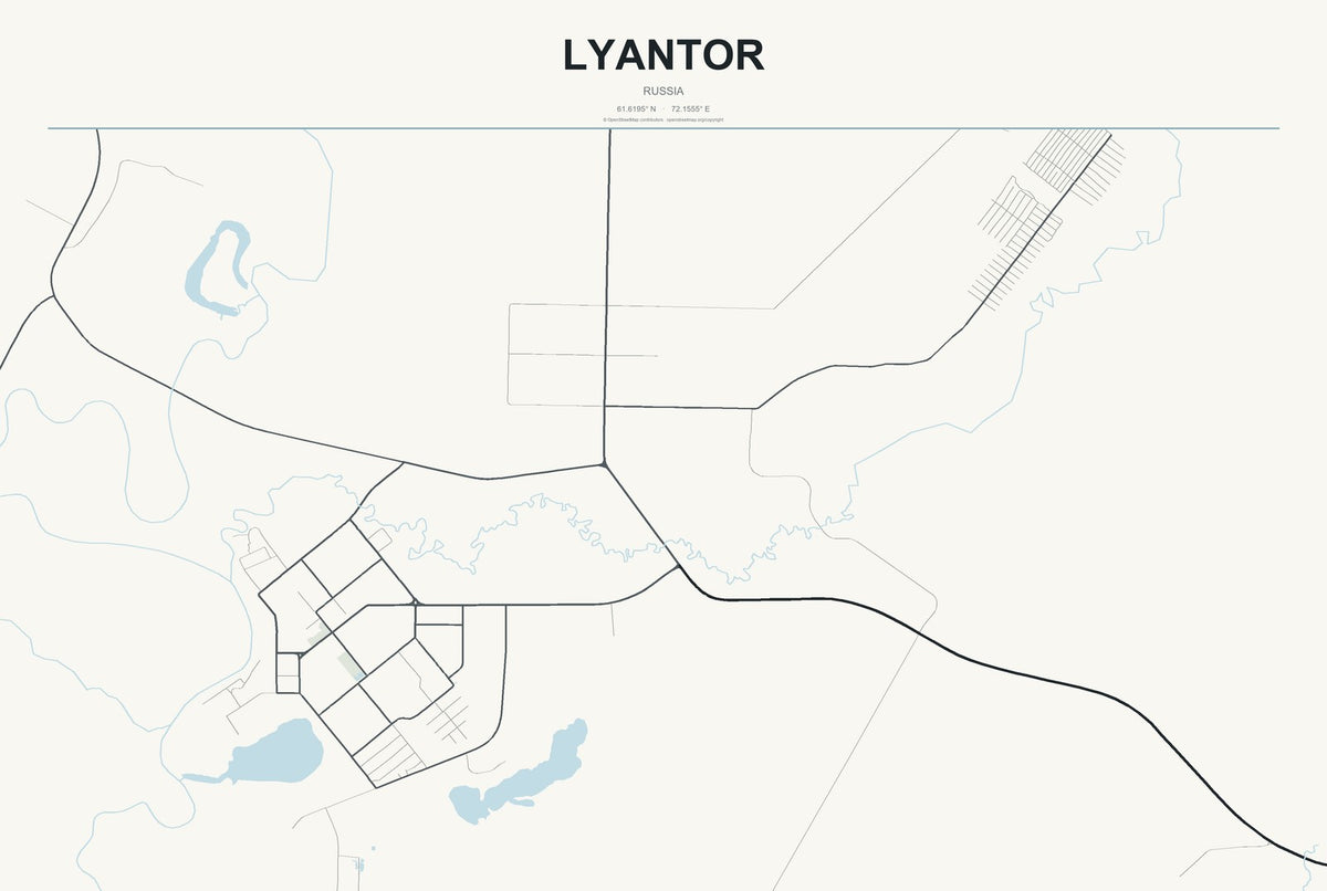 Lyantor, Russia City Map Aluminum Sign in Headline Atlas style