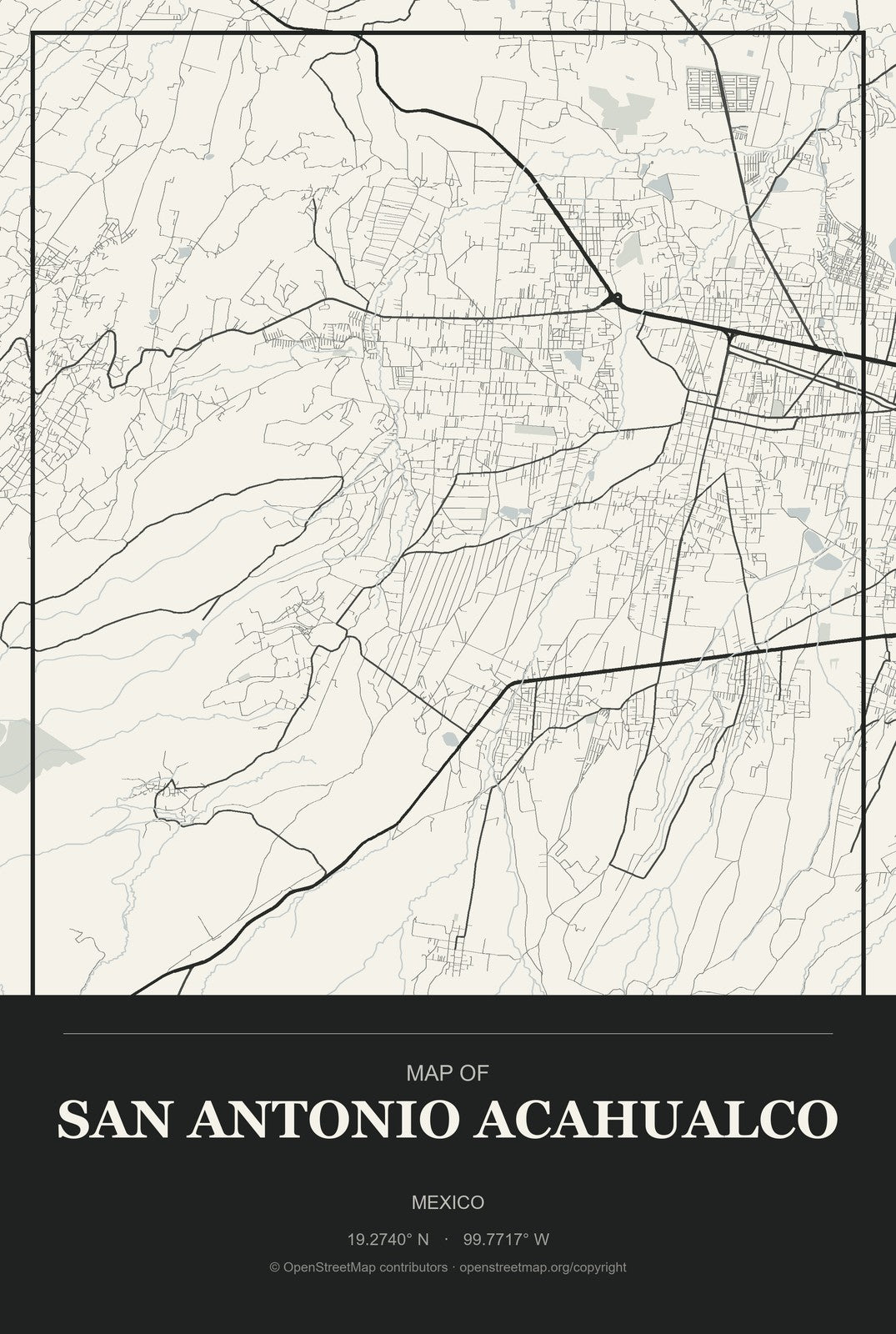 San Antonio Acahualco, Mexico City Map Aluminum Sign in Museum Plaque style