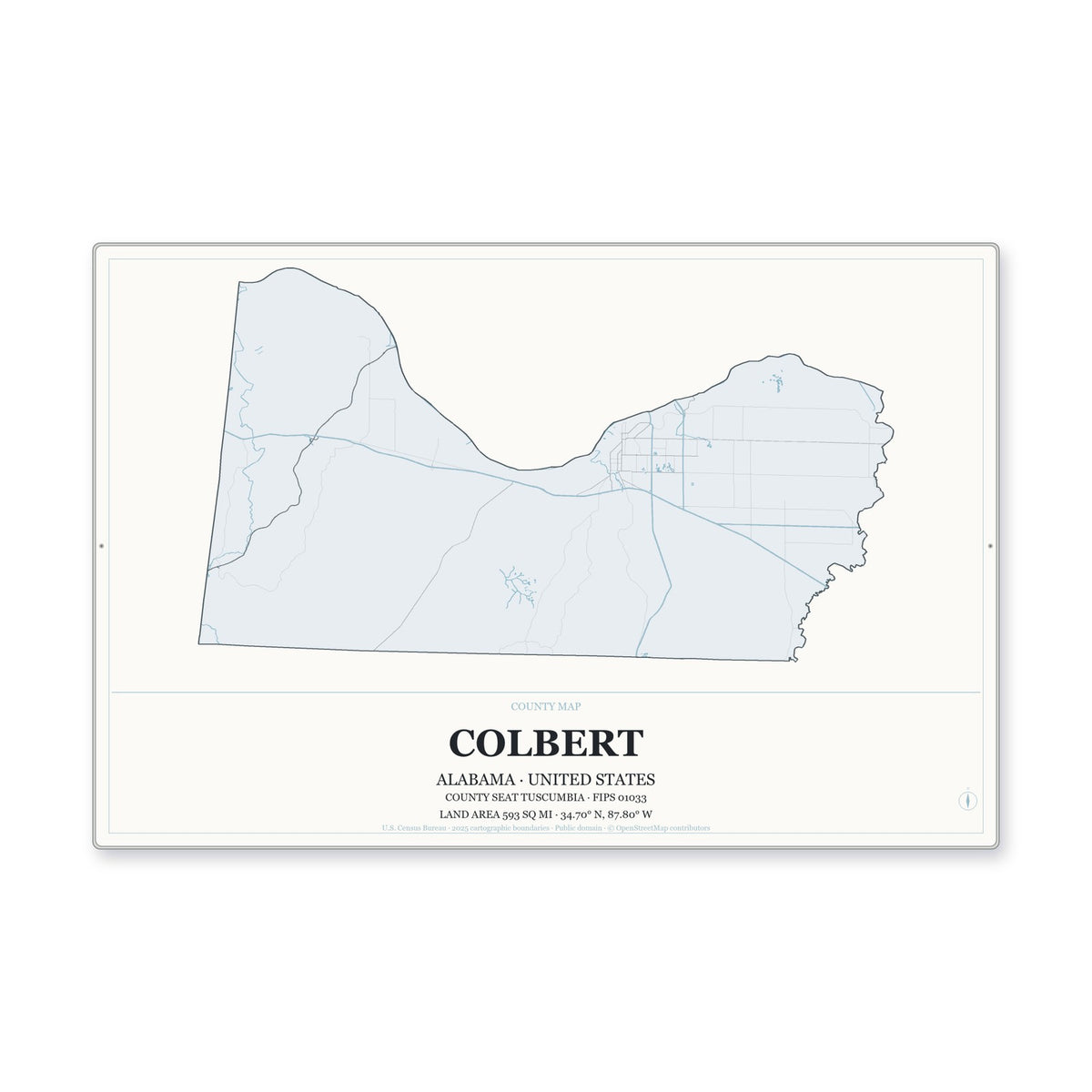 Colbert County, Alabama Map Aluminum Sign in Gallery Air style