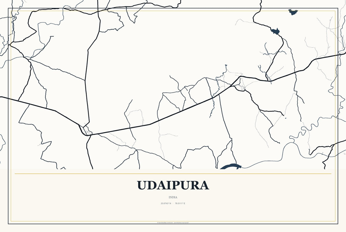 Udaipura, India City Map Aluminum Sign in Citrine Modern style