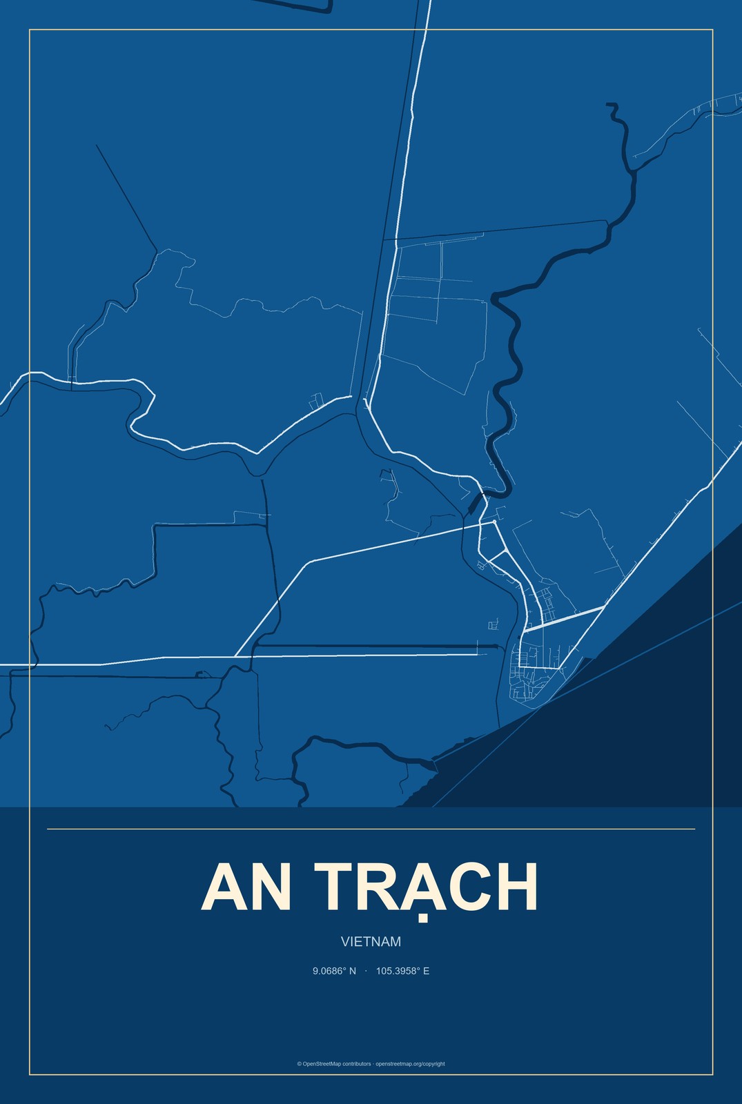 An Trạch, Vietnam City Map Aluminum Sign in Harbor Cobalt style