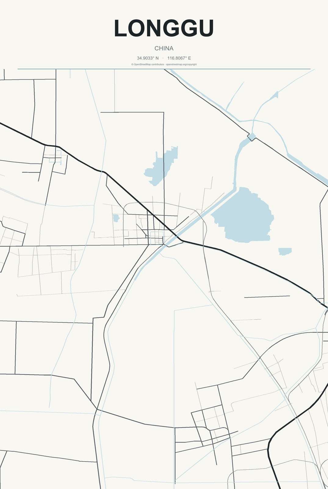 Longgu, China City Map Aluminum Sign in Headline Atlas style