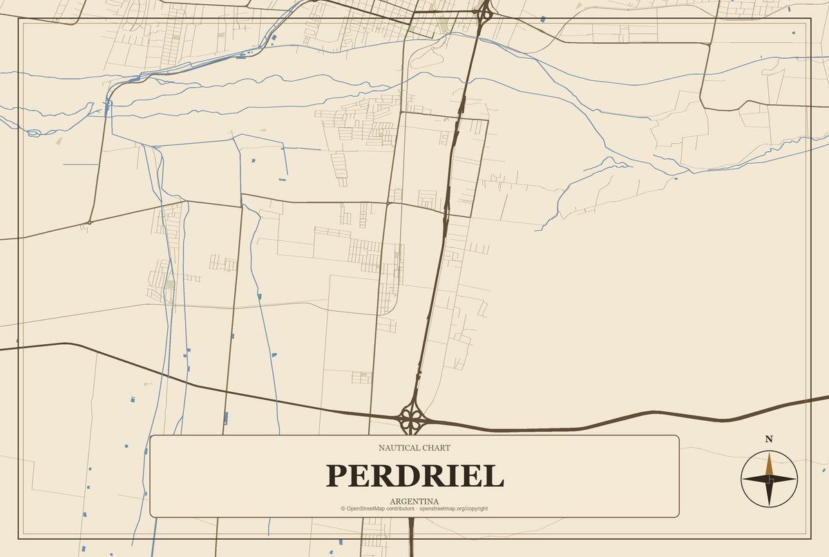 Perdriel, Argentina City Map Aluminum Sign in Heritage Nautical style