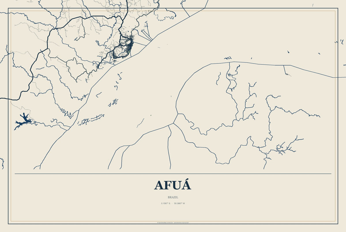 Afuá, Brazil City Map Aluminum Sign in Coastal Cutout style