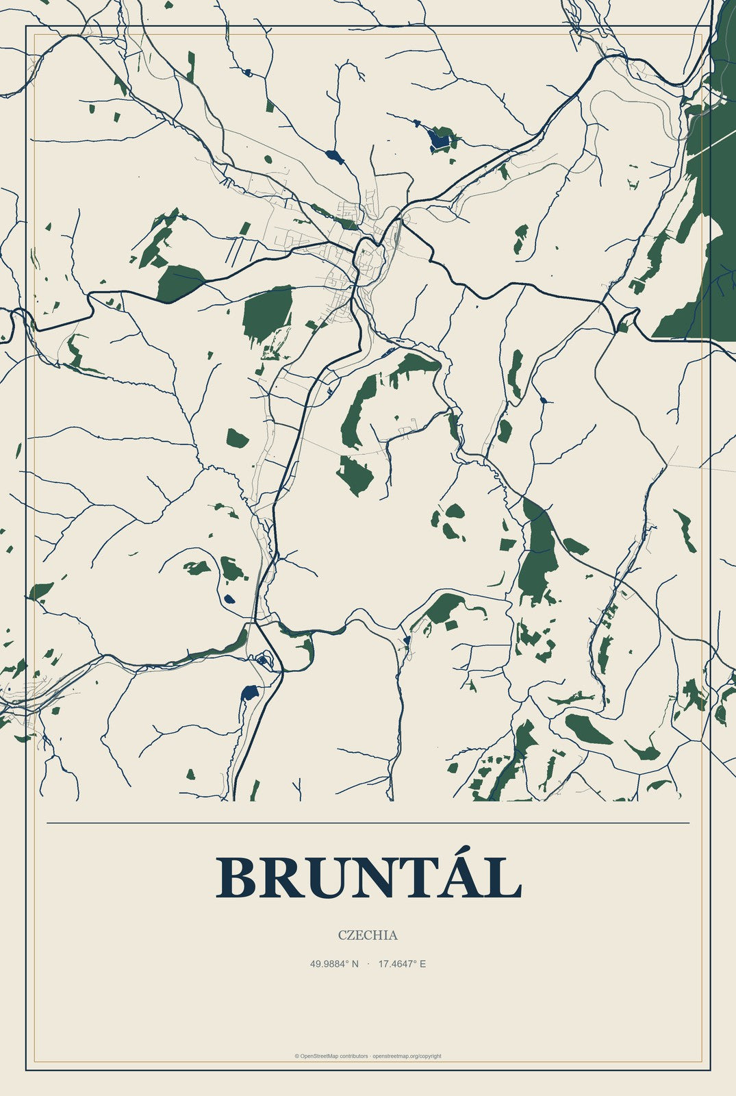 Bruntál, Czechia City Map Aluminum Sign in Coastal Cutout style