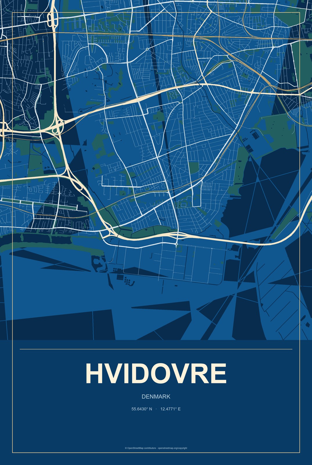 Hvidovre, Denmark City Map Aluminum Sign in Harbor Cobalt style