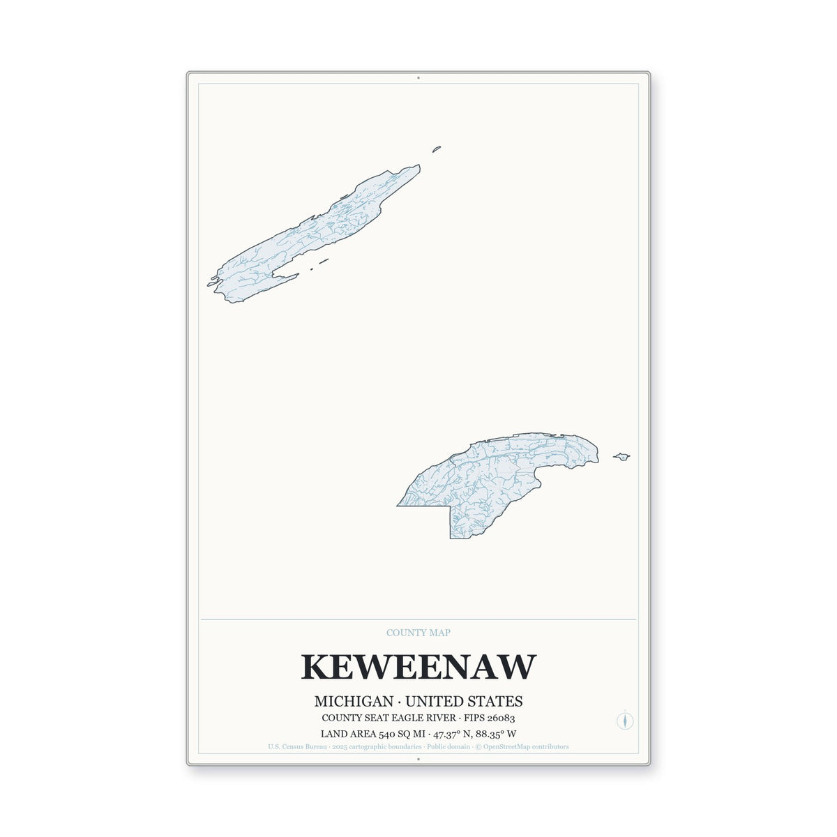 Keweenaw County, Michigan Map Aluminum Sign in Gallery Air style