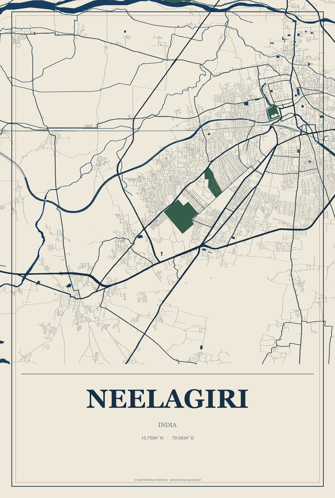 Neelagiri, India City Map Aluminum Sign in Coastal Cutout style