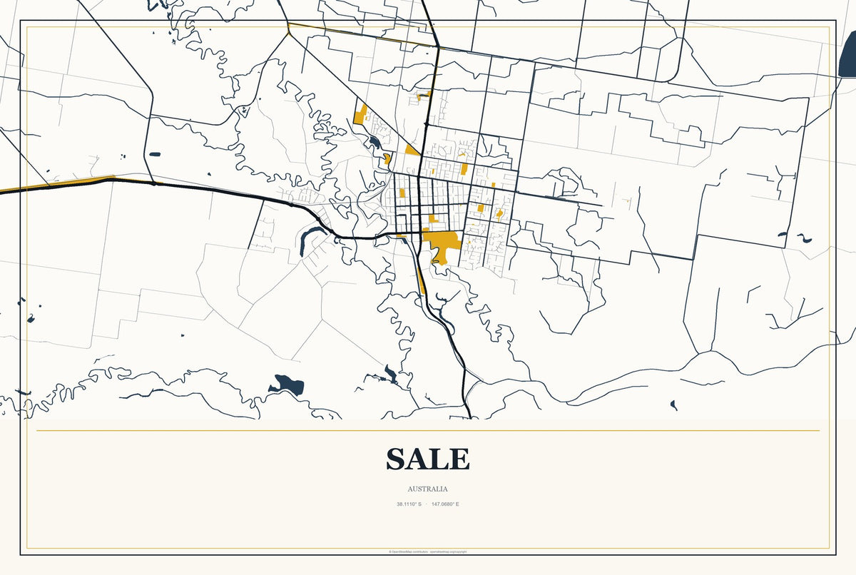 Sale, Australia City Map Aluminum Sign in Citrine Modern style