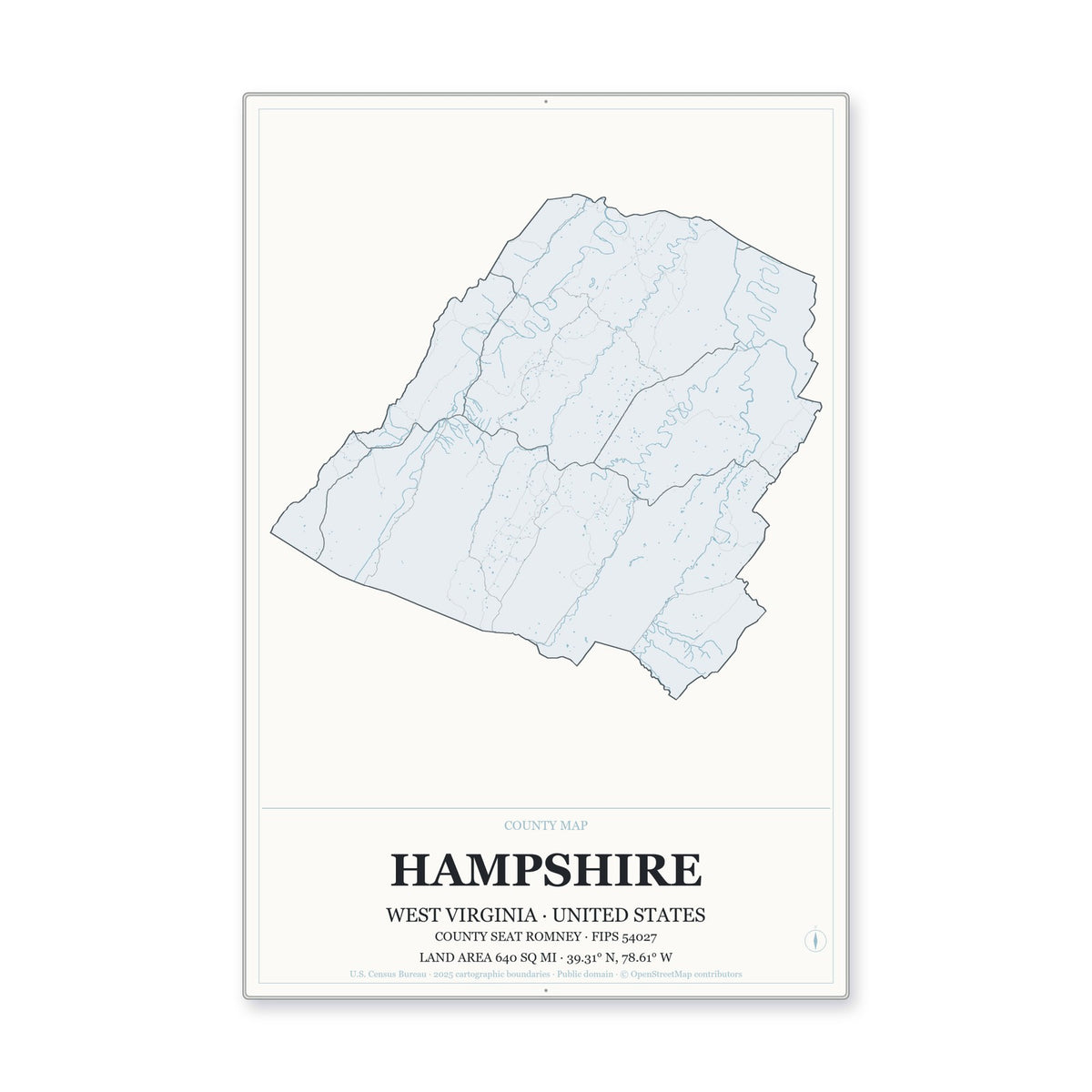 Hampshire County, West Virginia Map Aluminum Sign in Gallery Air style