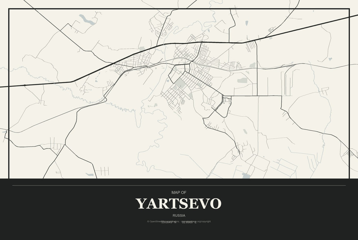 Yartsevo, Russia City Map Aluminum Sign in Museum Plaque style