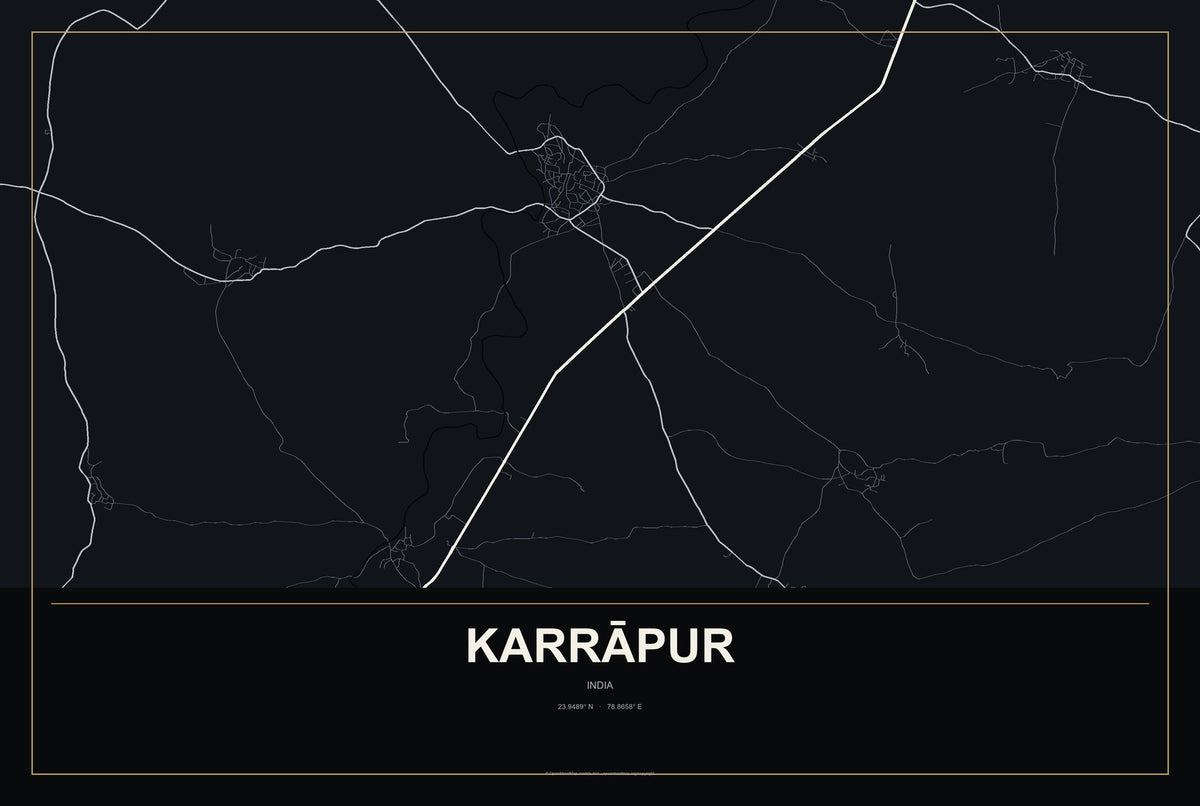 Karrāpur, India City Map Aluminum Sign in Metropolitan Noir style