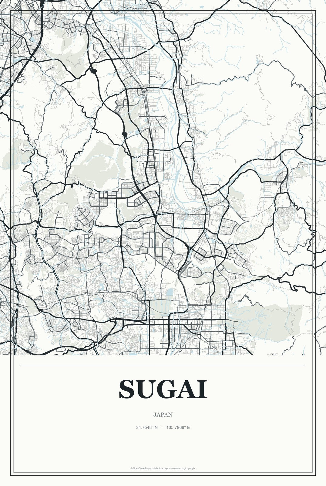 Sugai, Japan City Map Aluminum Sign in Gallery Air style