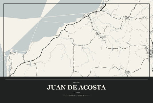 Juan de Acosta, Colombia City Map Aluminum Sign in Museum Plaque style