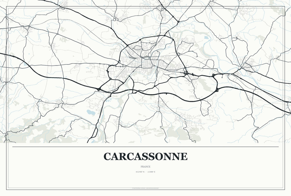 Carcassonne, France City Map Aluminum Sign in Gallery Air style
