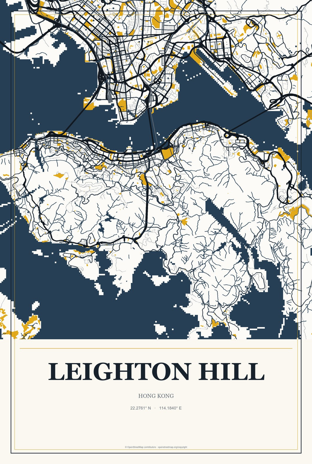 Leighton Hill, Hong Kong City Map Aluminum Sign in Citrine Modern style