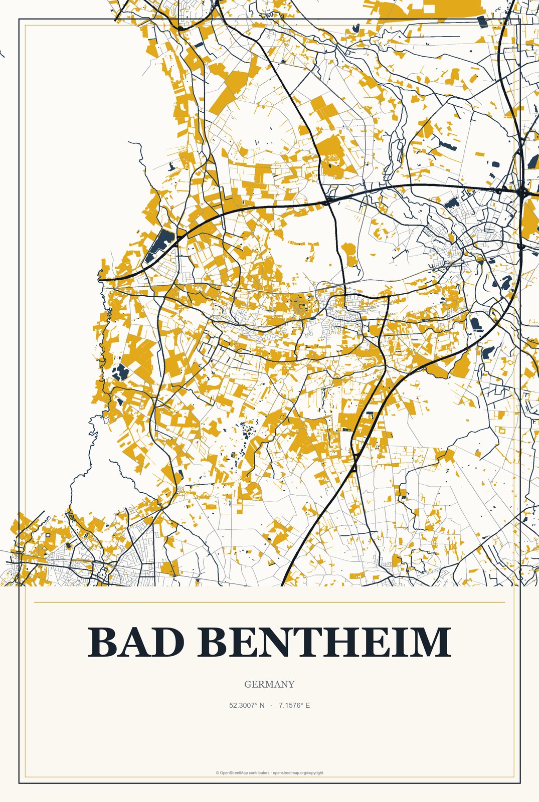 Bad Bentheim, Germany City Map Aluminum Sign in Citrine Modern style