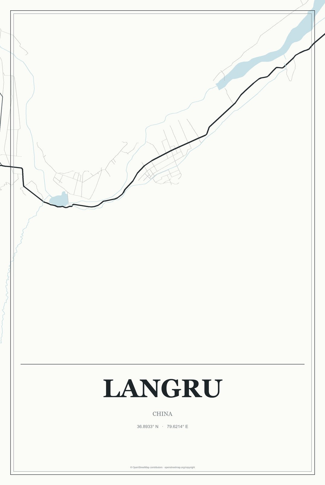 Langru, China City Map Aluminum Sign in Gallery Air style