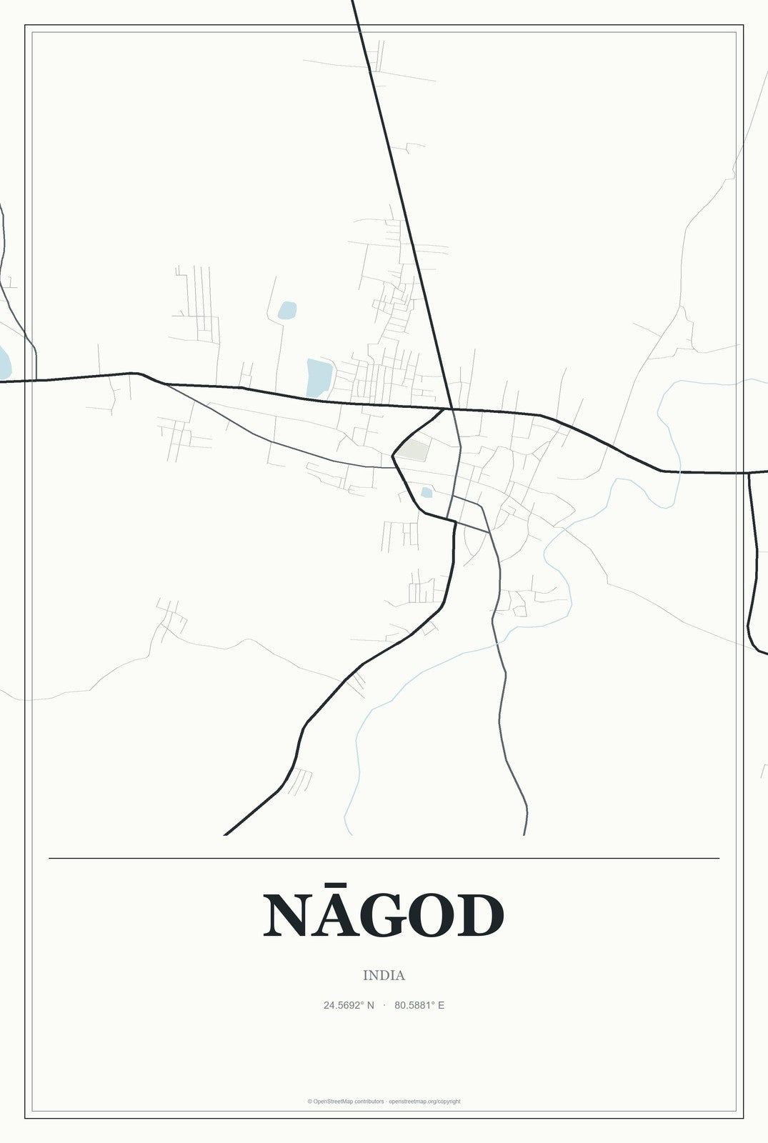 Nāgod, India City Map Aluminum Sign in Gallery Air style