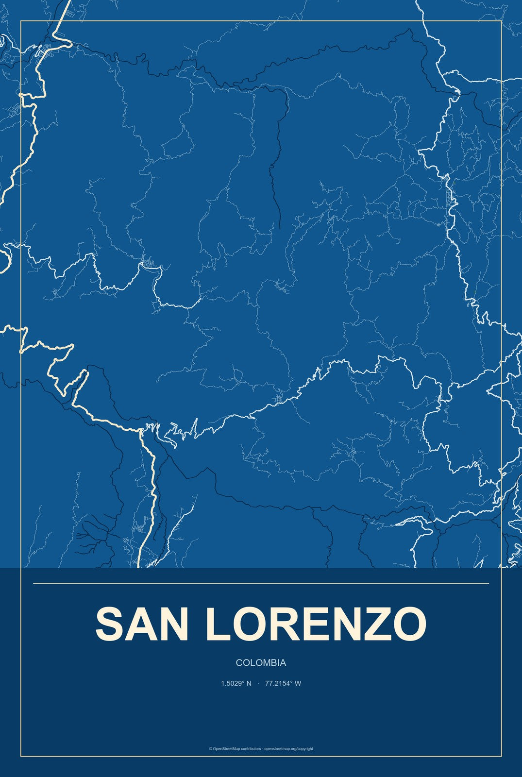 San Lorenzo, Colombia City Map Aluminum Sign in Harbor Cobalt style