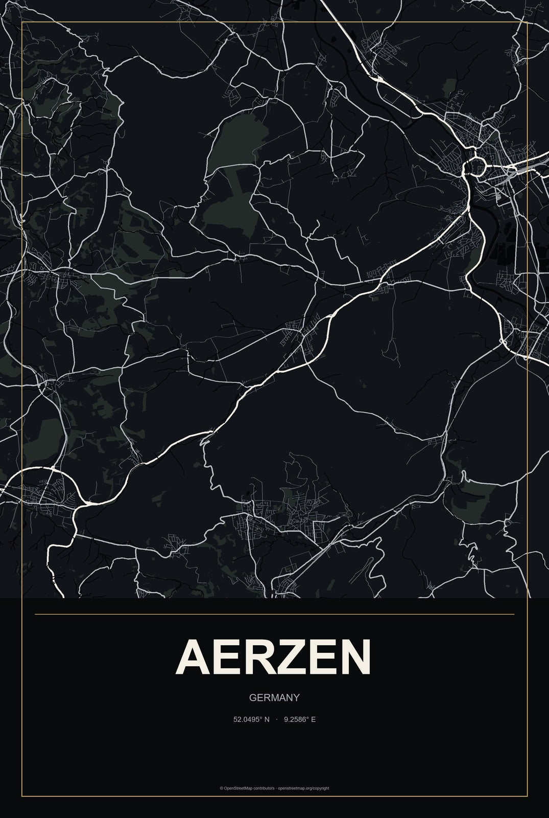 Aerzen, Germany City Map Aluminum Sign in Metropolitan Noir style
