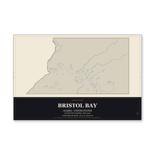 Bristol Bay Borough, Alaska Map Aluminum Sign in Museum Plaque style
