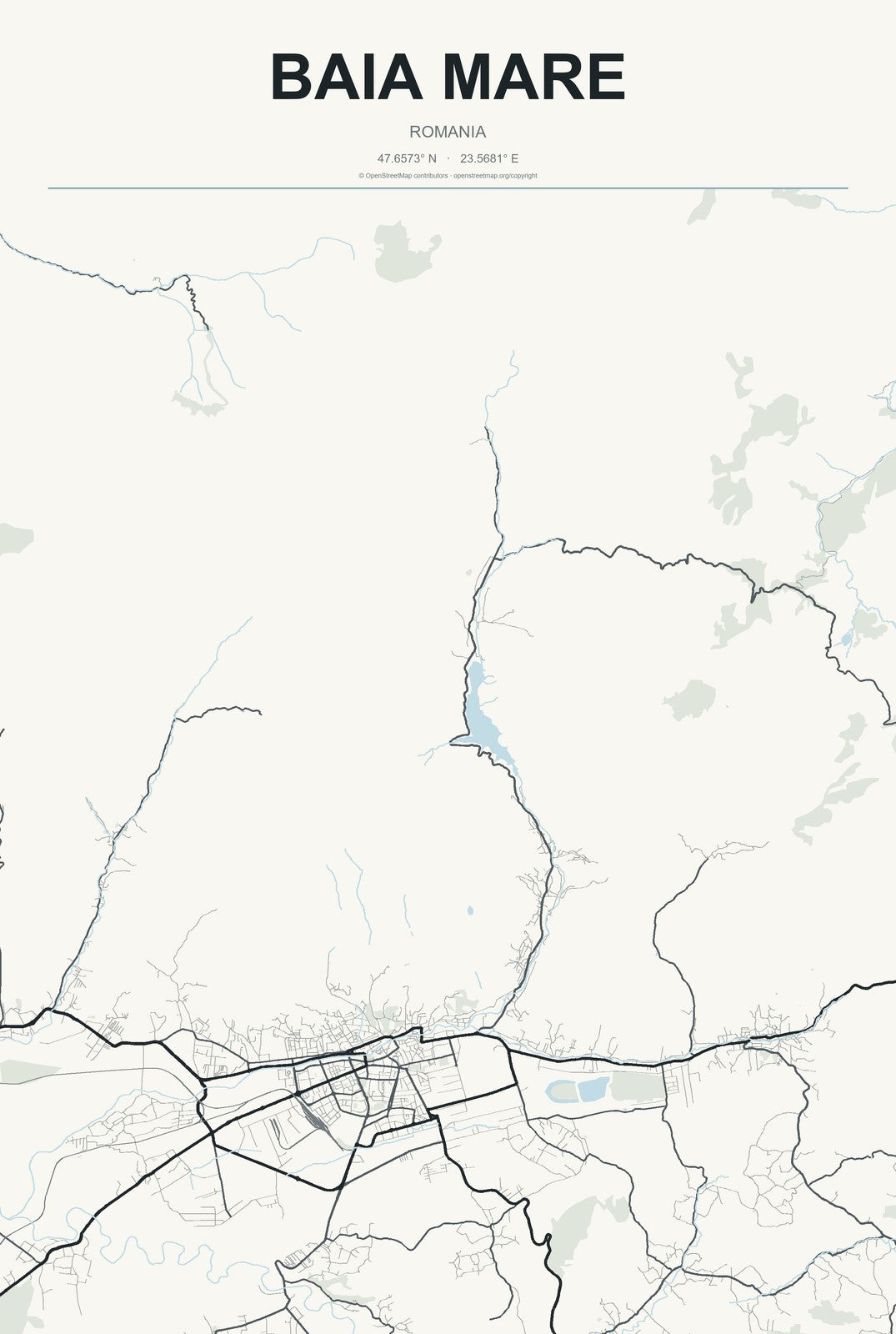 Baia Mare, Romania City Map Aluminum Sign in Headline Atlas style