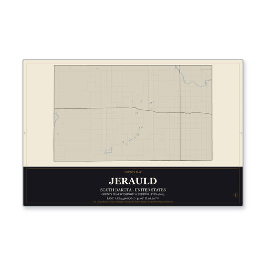 Jerauld County, South Dakota Map Aluminum Sign in Museum Plaque style