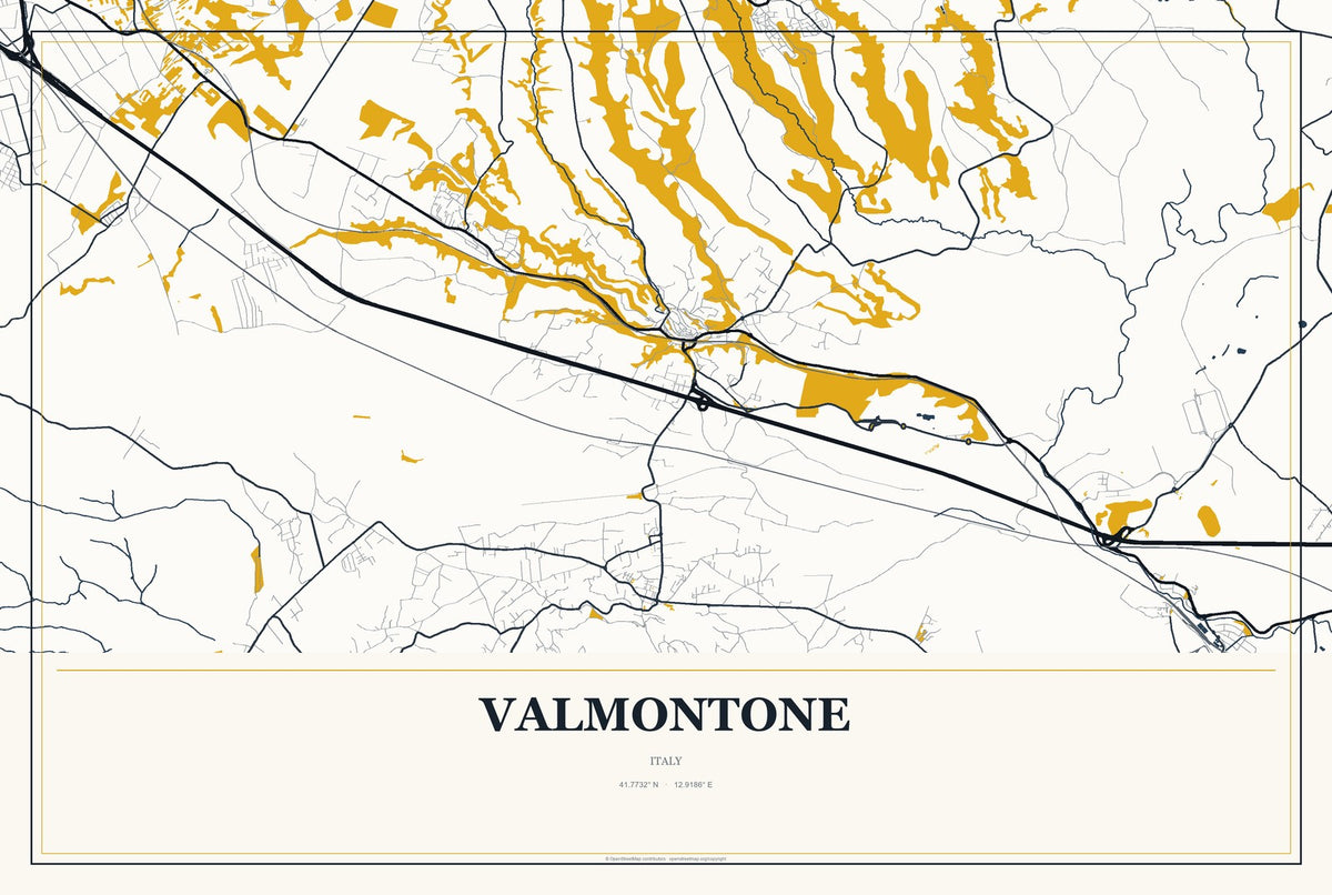 Valmontone, Italy City Map Aluminum Sign in Citrine Modern style