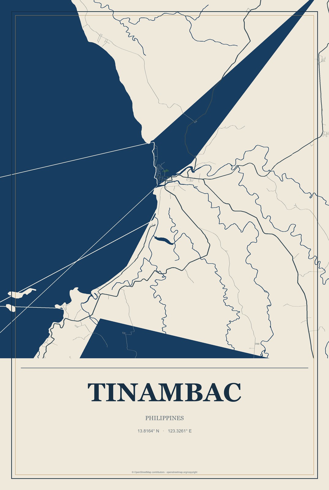 Tinambac, Philippines City Map Aluminum Sign in Coastal Cutout style