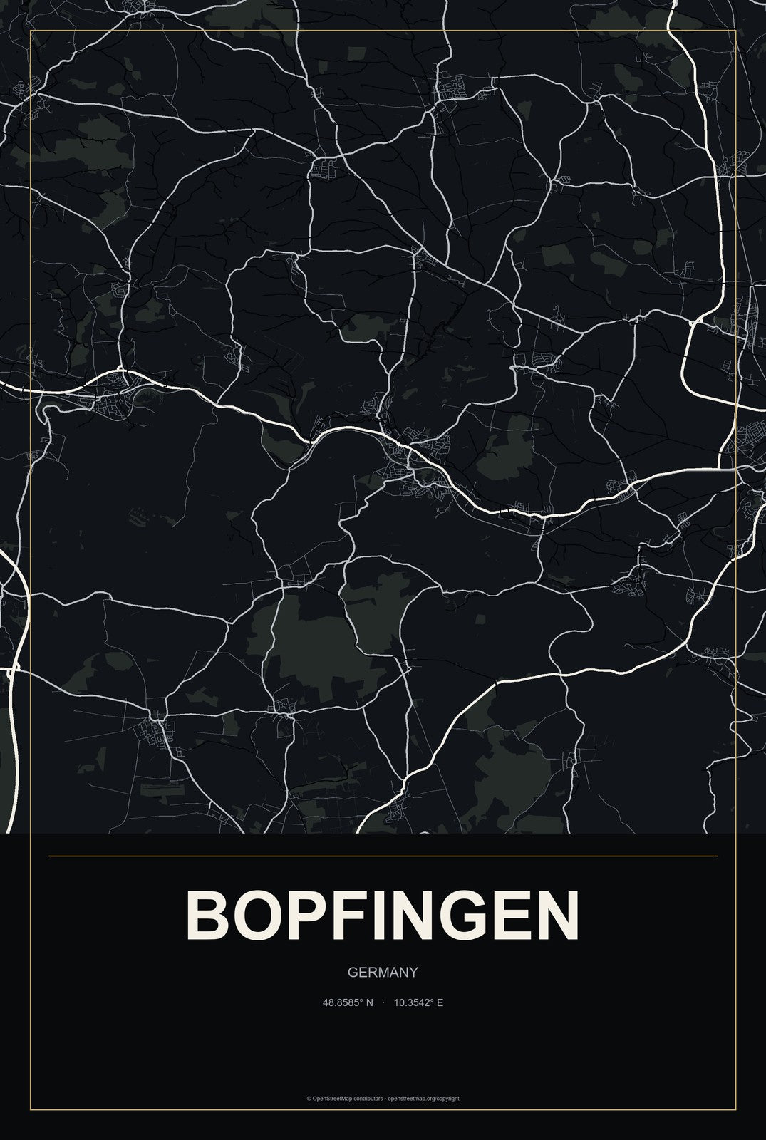 Bopfingen, Germany City Map Aluminum Sign in Metropolitan Noir style