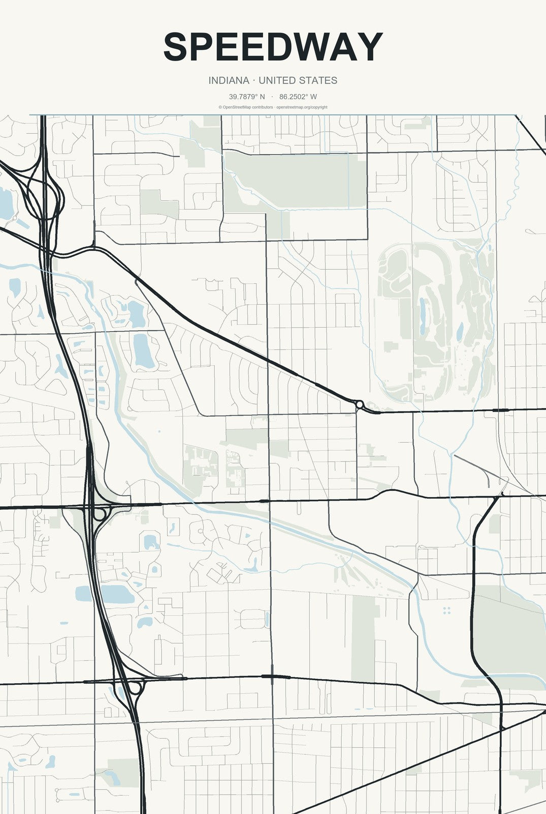 Speedway, Indiana City Map Aluminum Sign in Headline Atlas style