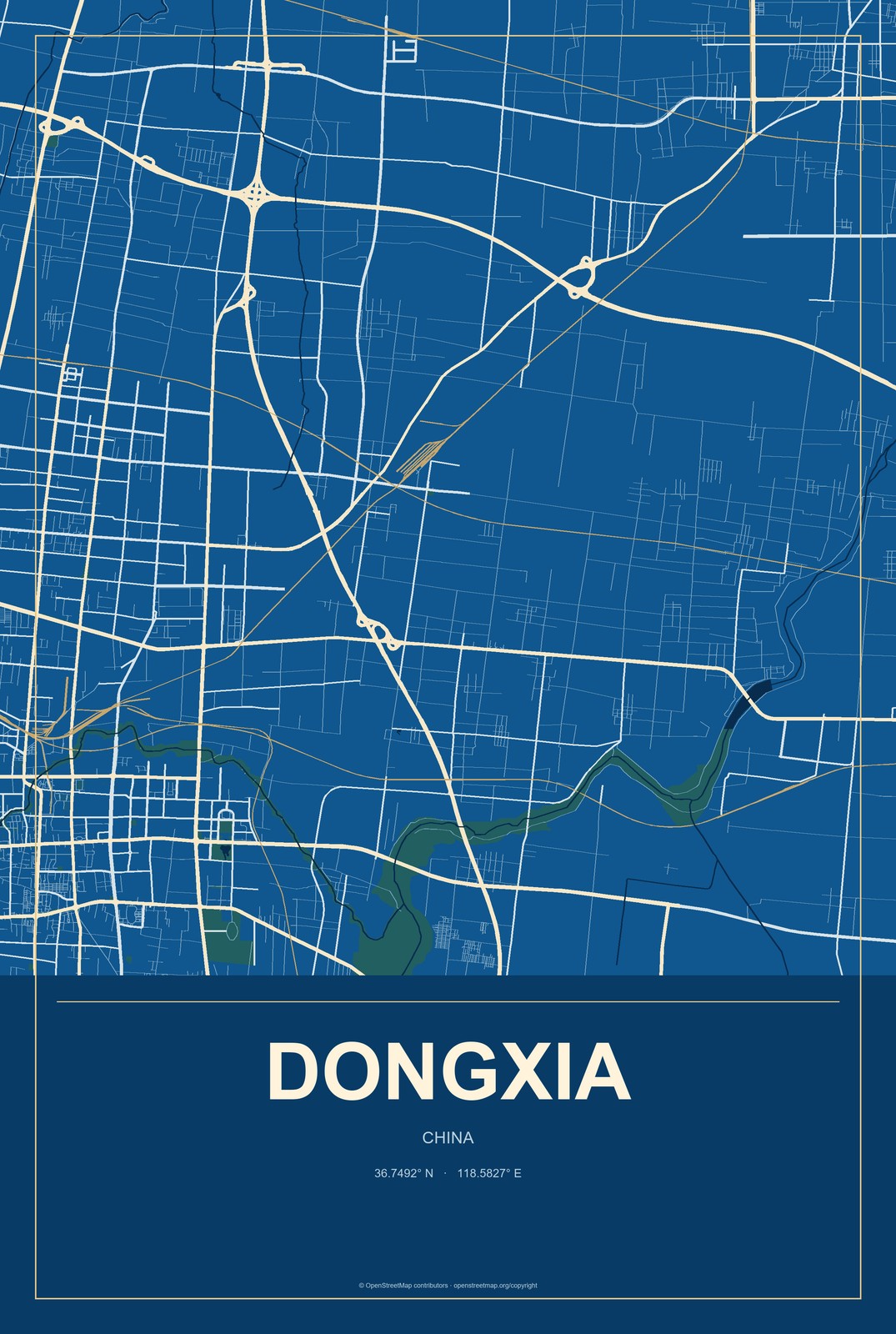 Dongxia, China City Map Aluminum Sign in Harbor Cobalt style