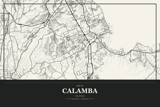 Calamba, Philippines City Map Aluminum Sign in Museum Plaque style