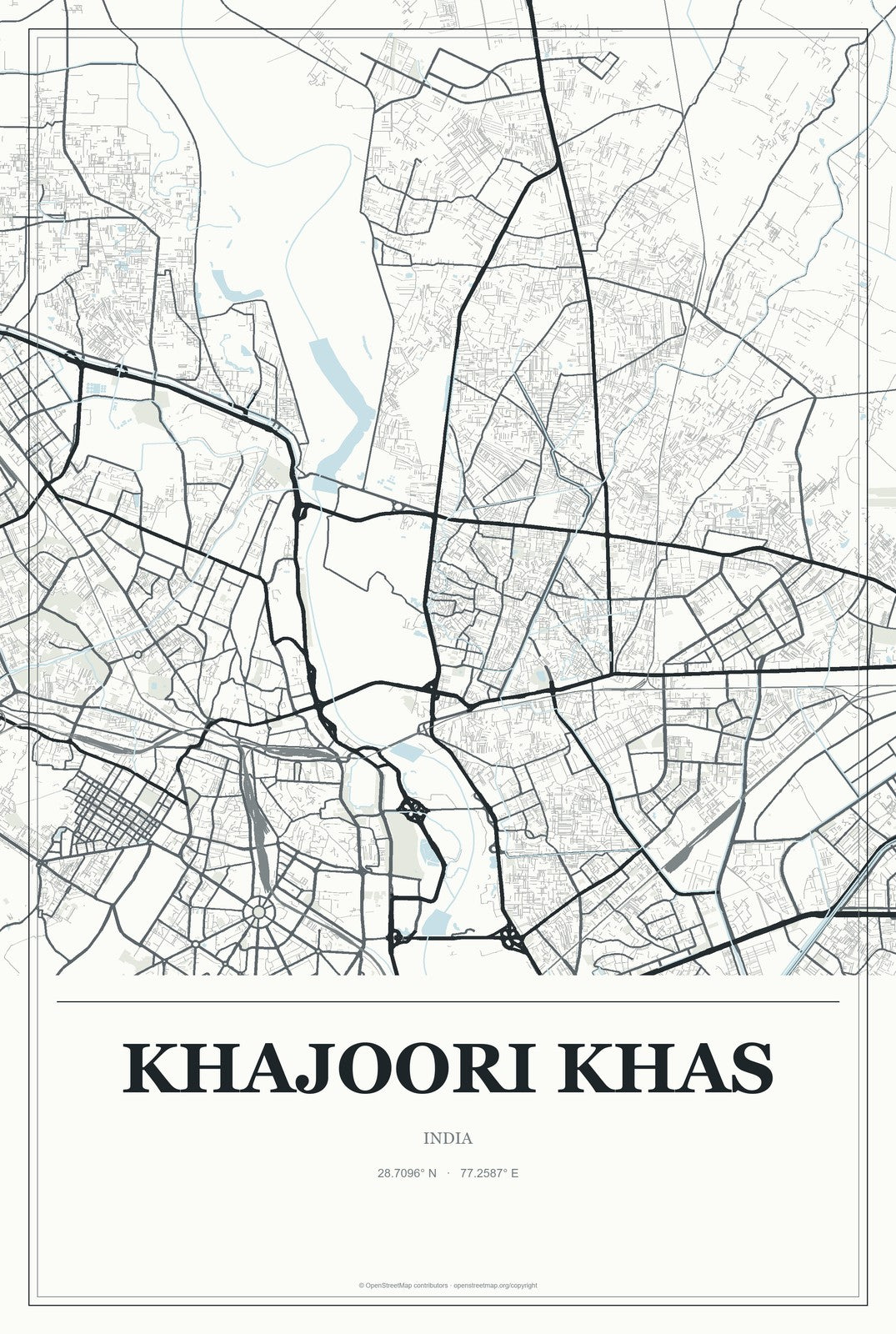 Khajoori Khas, India City Map Aluminum Sign in Gallery Air style