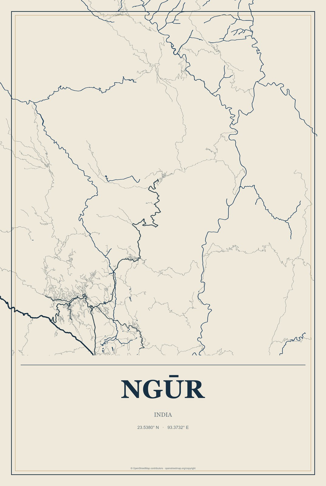 Ngūr, India City Map Aluminum Sign in Coastal Cutout style