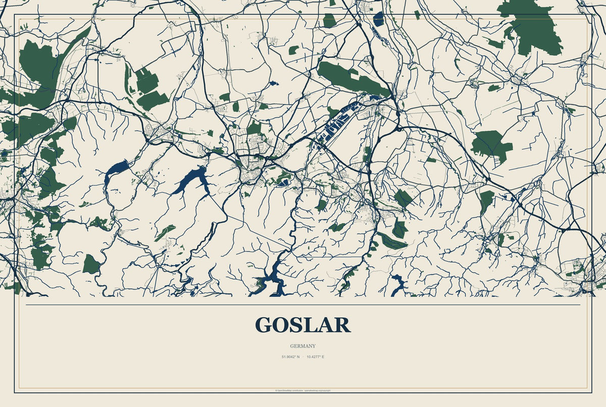 Goslar, Germany City Map Aluminum Sign in Coastal Cutout style