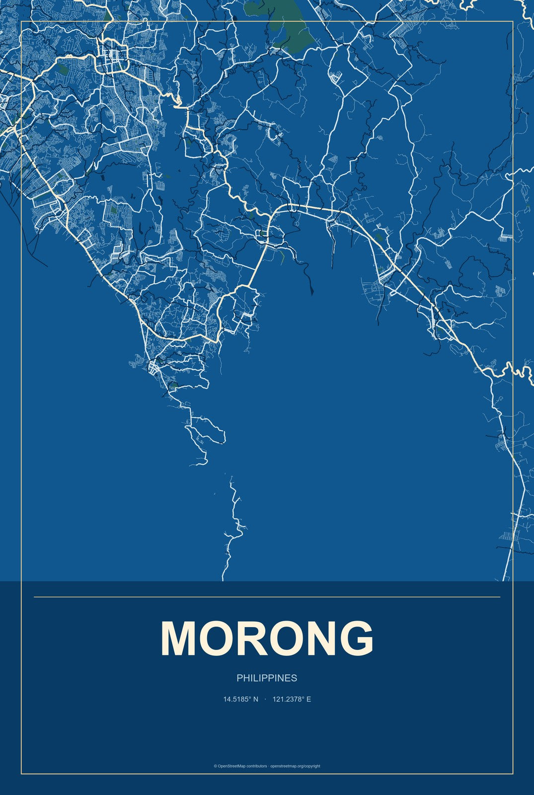 Morong, Central Luzon, Philippines City Map Aluminum Sign in Harbor Cobalt style