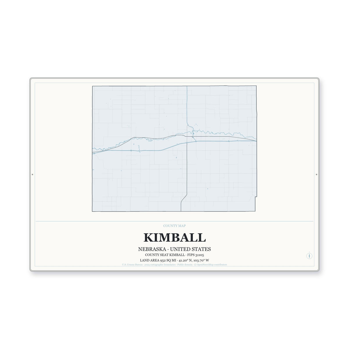 Kimball County, Nebraska Map Aluminum Sign in Gallery Air style