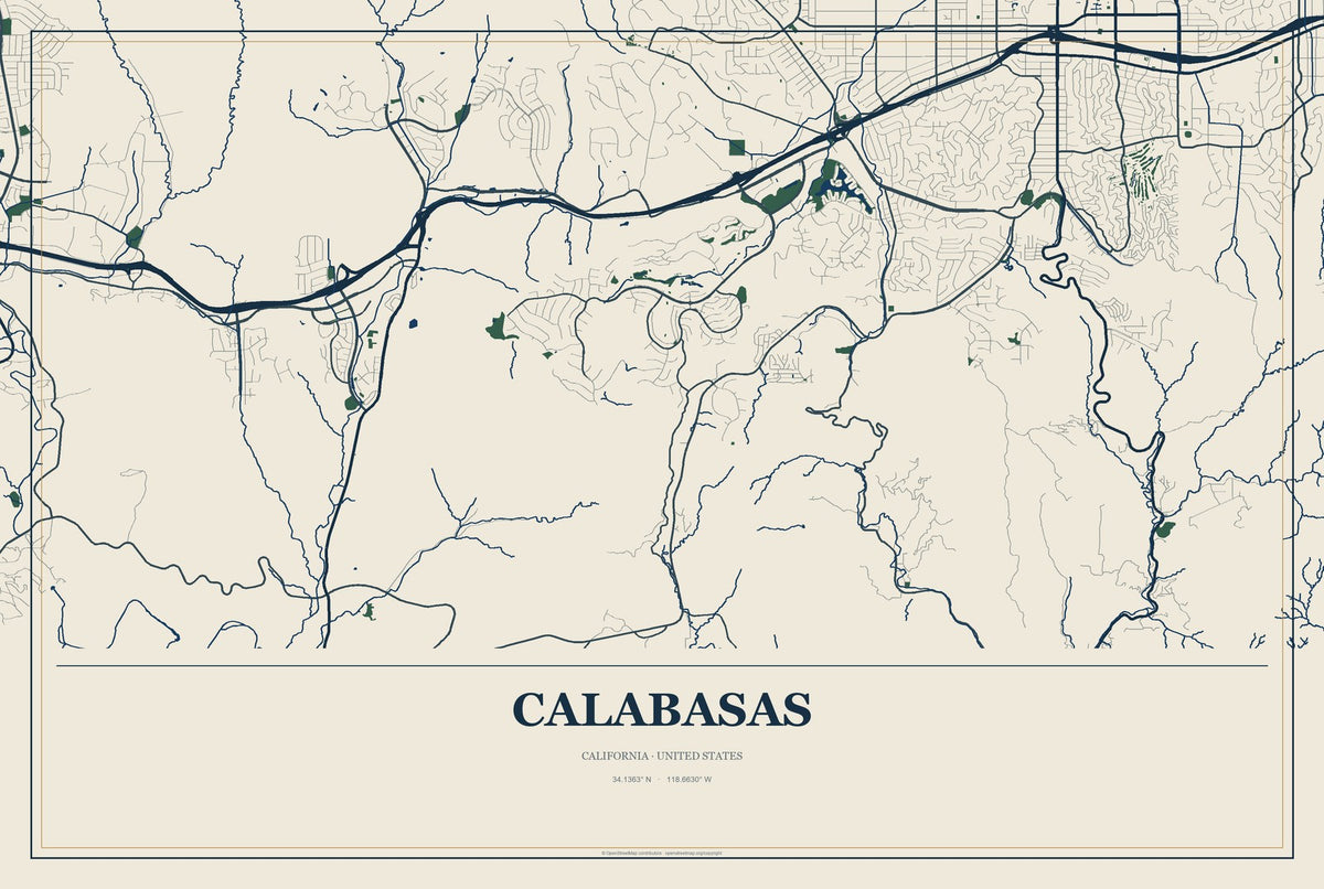 Calabasas, California City Map Aluminum Sign in Coastal Cutout style