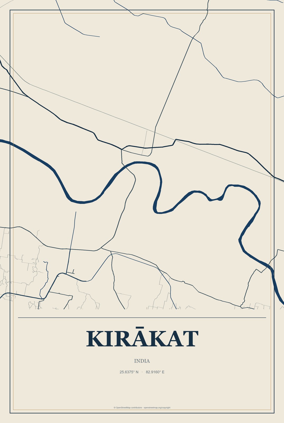 Kirākat, India City Map Aluminum Sign in Coastal Cutout style