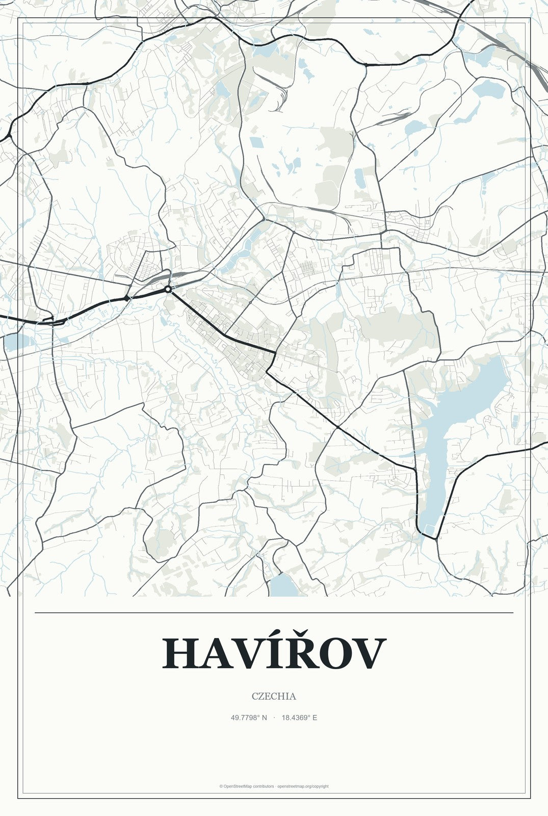 Havířov, Czechia City Map Aluminum Sign in Gallery Air style