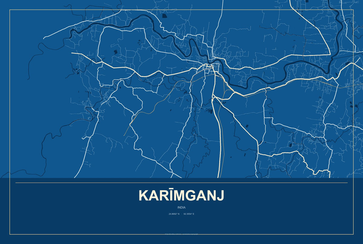 Karīmganj, India City Map Aluminum Sign in Harbor Cobalt style