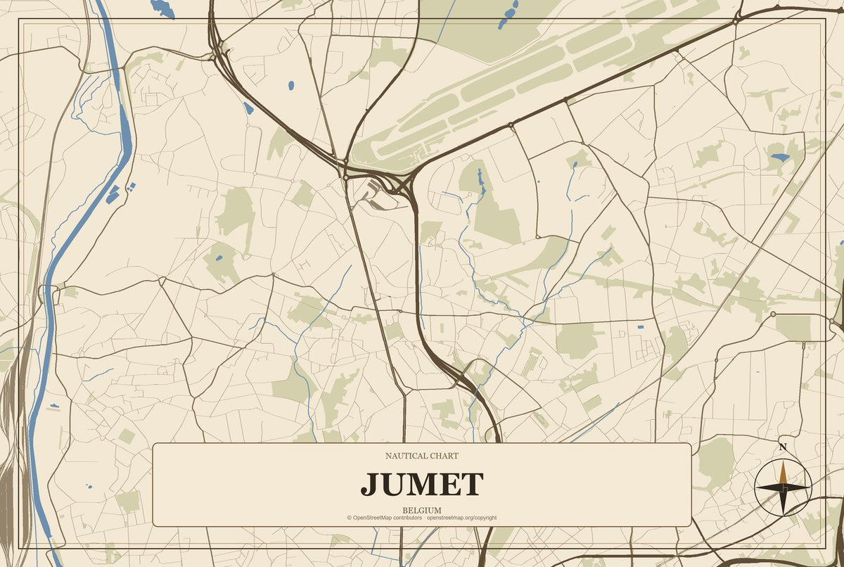 Jumet, Belgium City Map Aluminum Sign in Heritage Nautical style