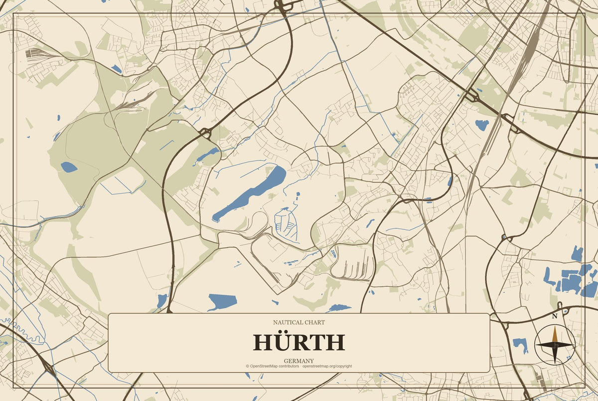 Hürth, Germany City Map Aluminum Sign in Heritage Nautical style