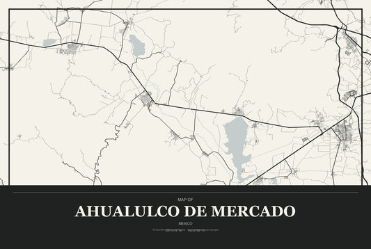 Ahualulco de Mercado, Mexico City Map Aluminum Sign in Museum Plaque style