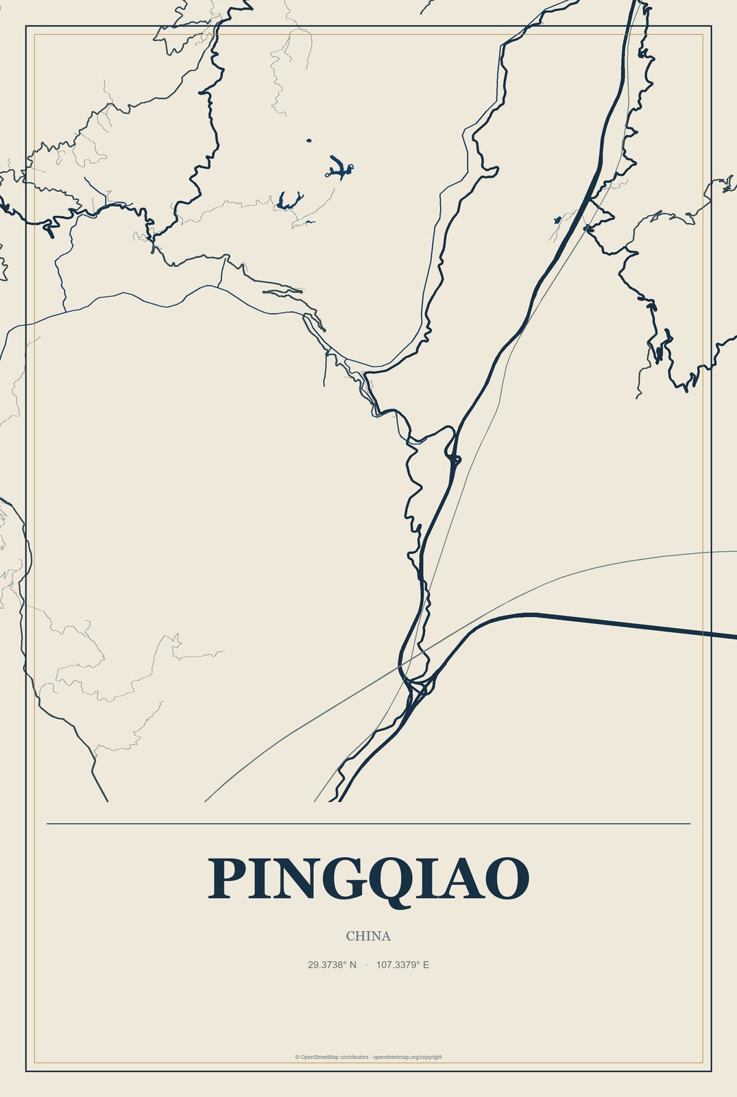 Pingqiao, China City Map Aluminum Sign in Coastal Cutout style