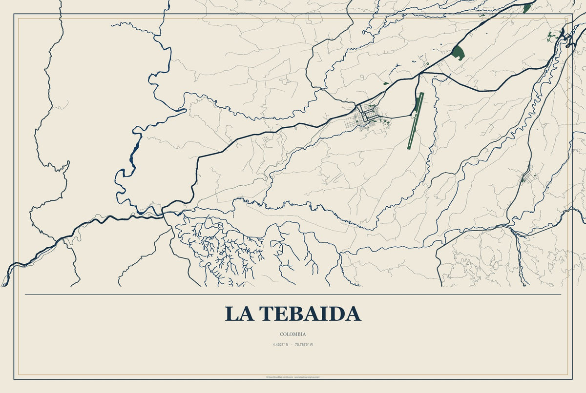 La Tebaida, Colombia City Map Aluminum Sign in Coastal Cutout style
